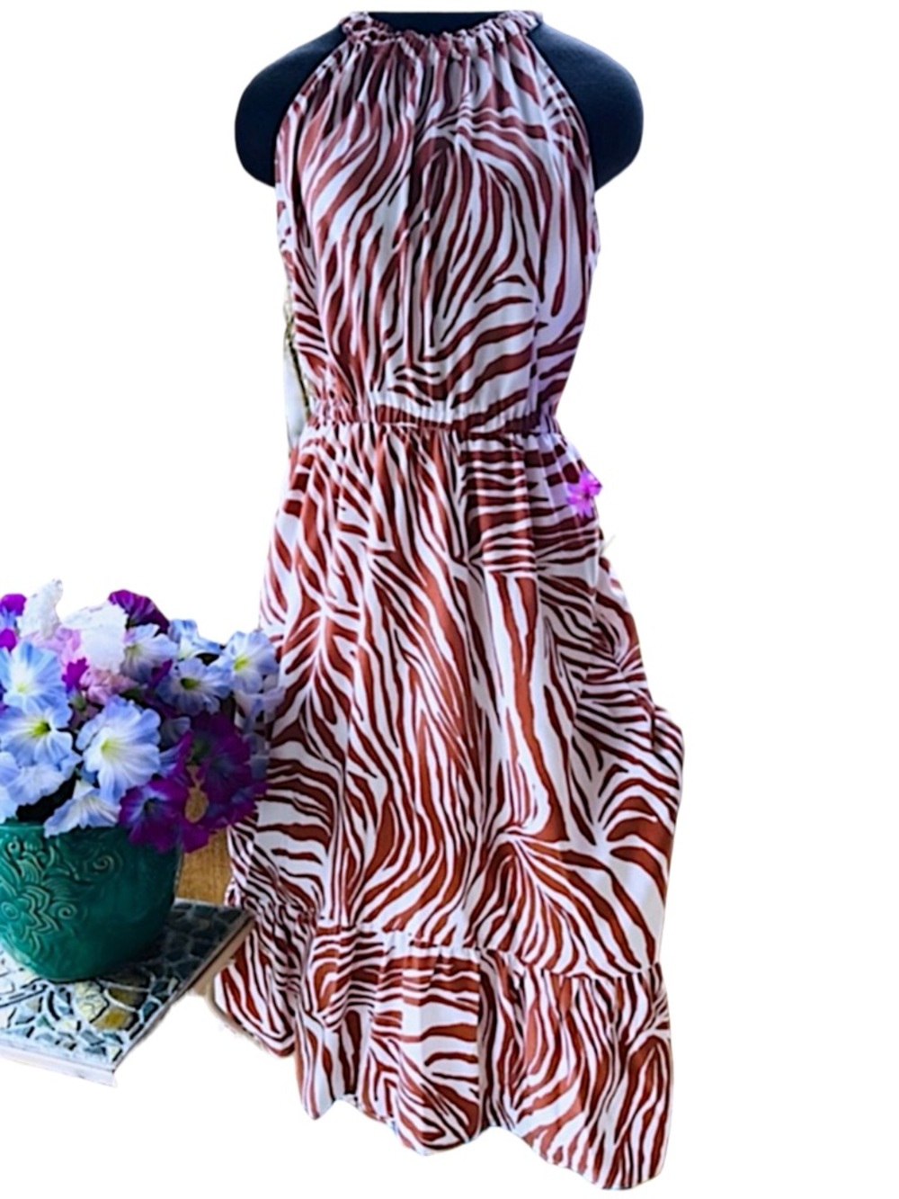 Nine West Hi-Low Zebra Print Maxi Dress